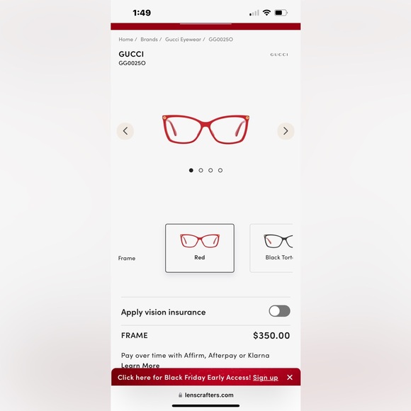 Gucci GG0025O Eyeglass Frames in Red - Picture 6 of 6